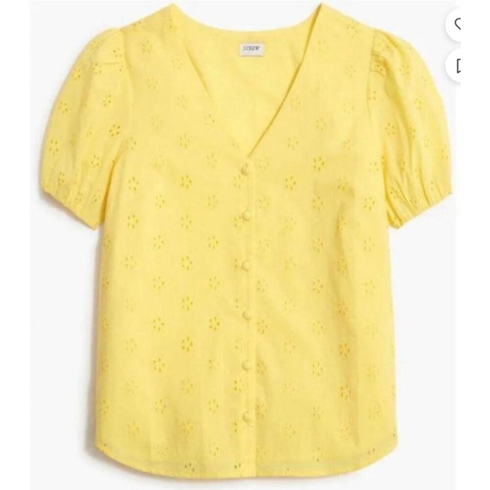 J. Crew Factory Yellow Eyelet Puff Sleeve Top Size 2X